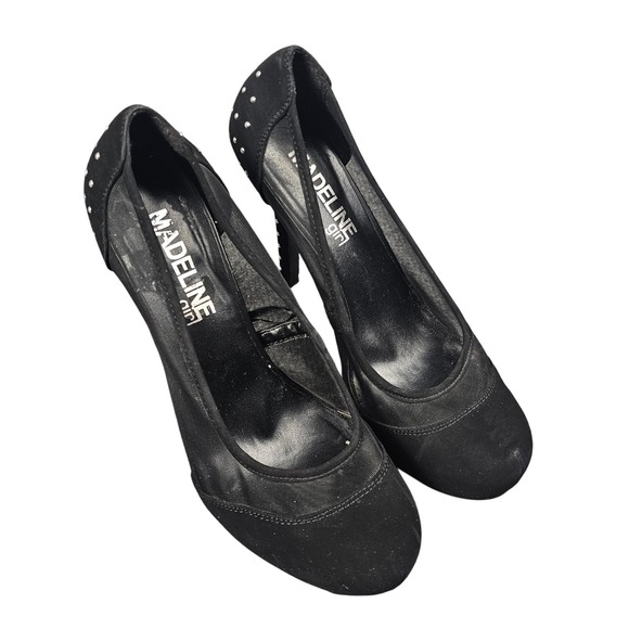 Madeline Girl Black Polka‎ Dot Mesh Stiletto Heels Party Shoes Womens 8M - Picture 2 of 8